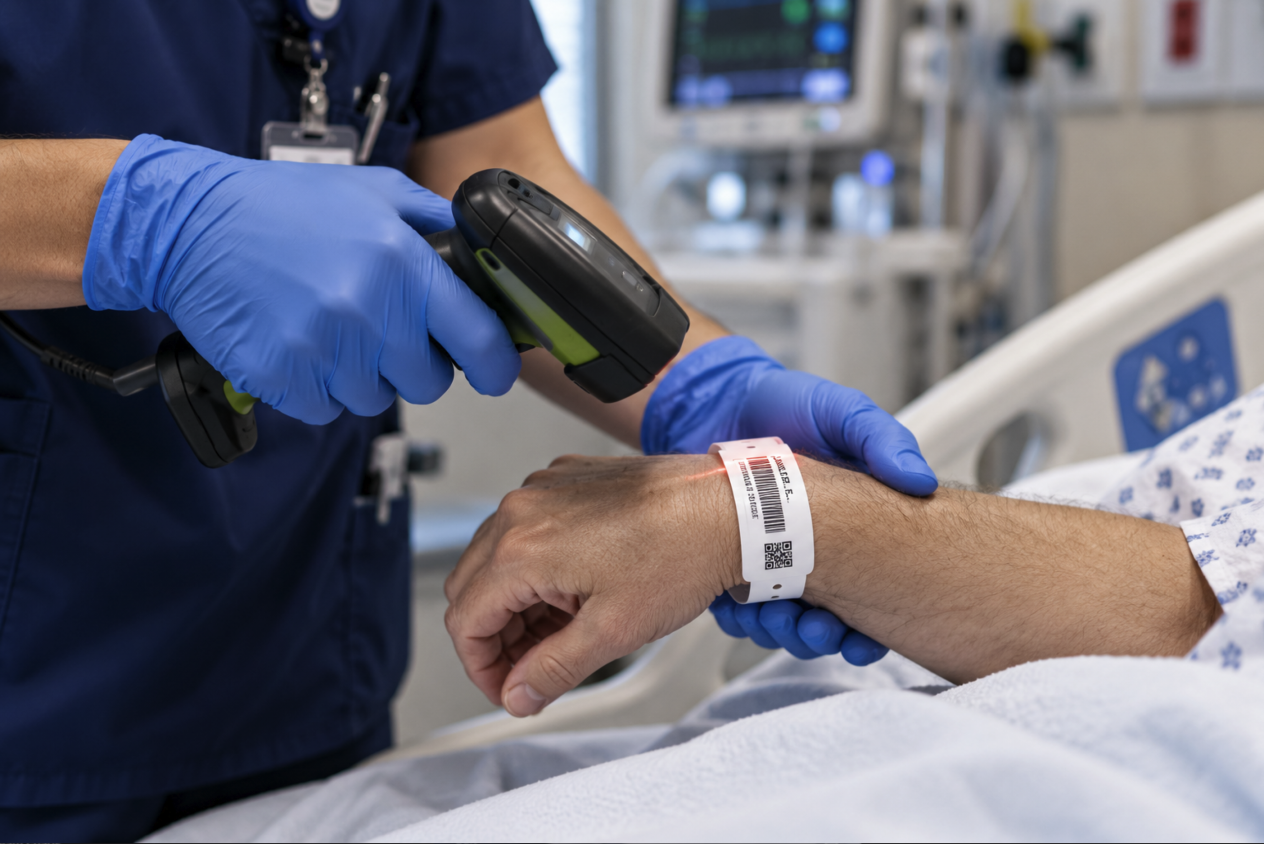 Healthcare professional preparing a patient identification wristband