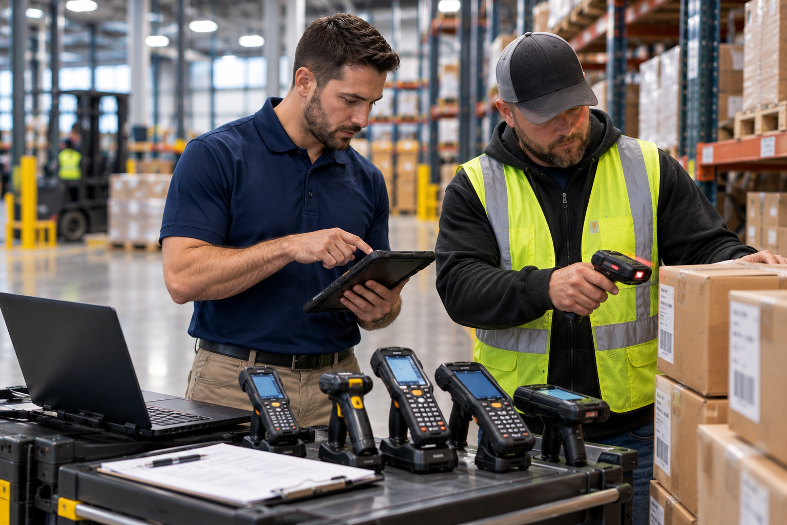 Worker evaluating Zebra barcode scanning technology