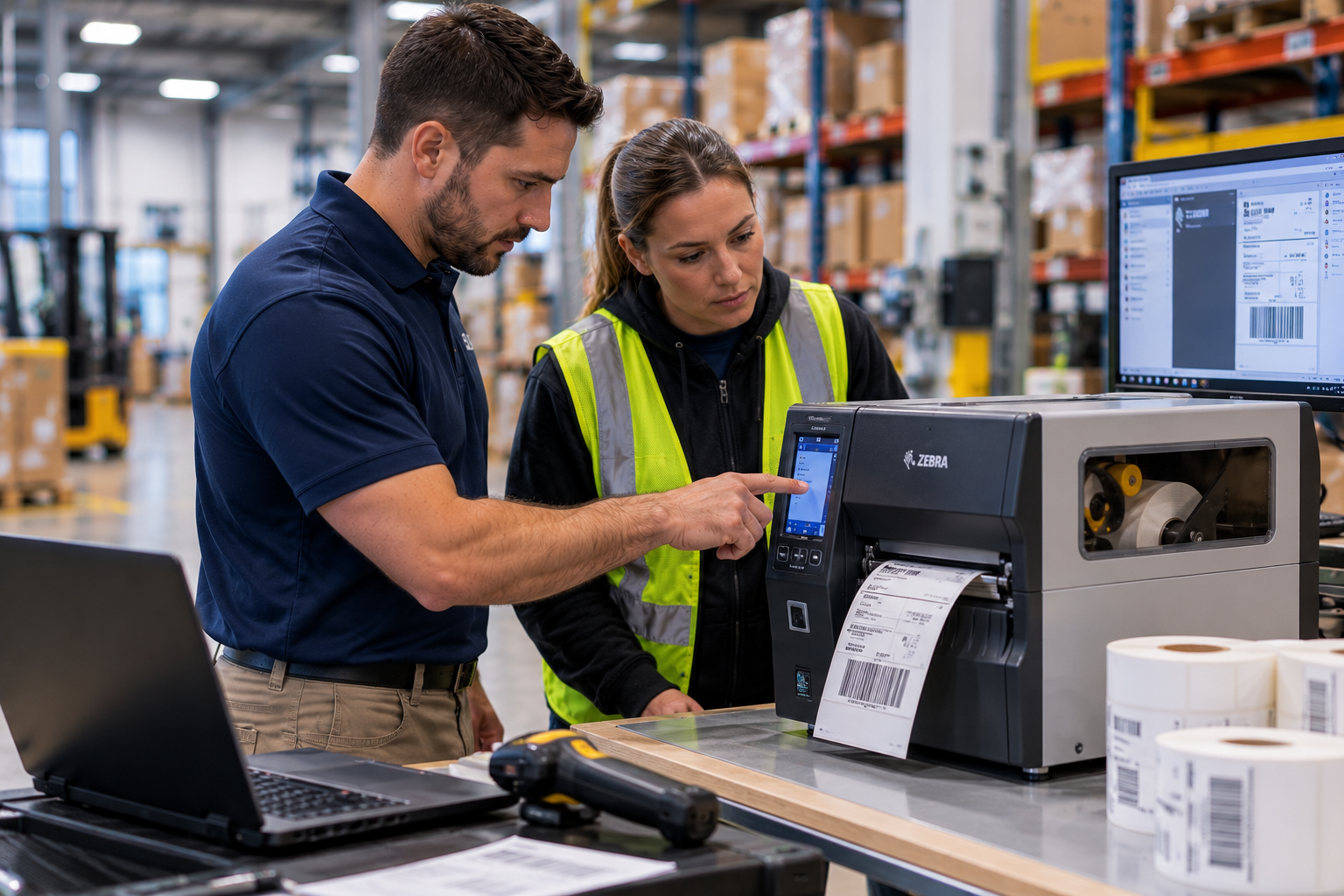 Zebra enterprise label printer in operation